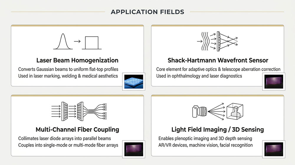 Laser Beam Homogenizer, Microlens Array for Laser, Beam Shaping Optics, AR Coated Microlens Array