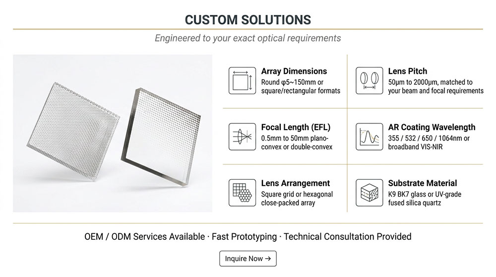 Laser Beam Homogenizer, Microlens Array for Laser, Beam Shaping Optics, AR Coated Microlens Array